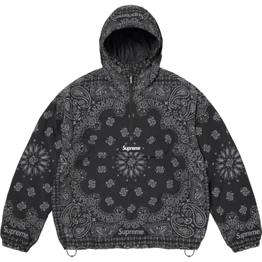 Supreme SS26 WEEK14 Светоотражающая бандана Анорак с полноцветным принтом и цветком кешью, пуловер с полумолнией и капюшоном, одинаковый стиль для мужчин и женщин