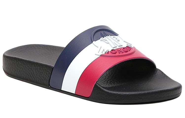 Moncler Basile Pool Slides Black Tricolour