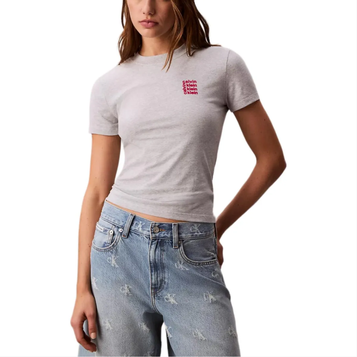 Calvin Klein T-Shirts Women's Gray Crew Neck