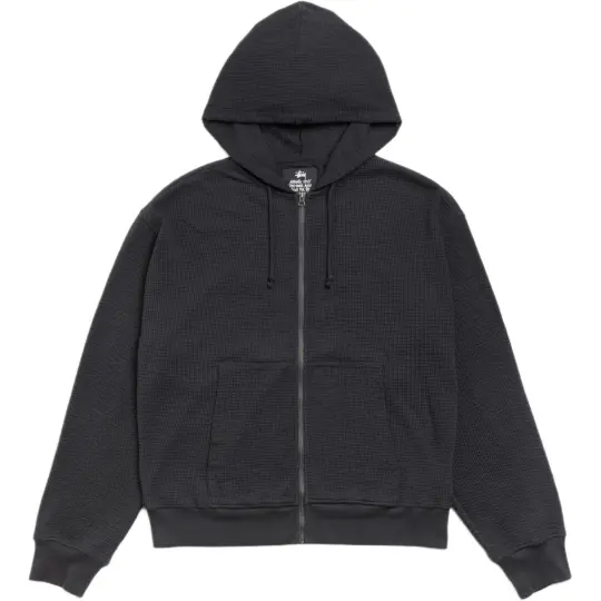 Stussy SS26 Stussy весна-лето ЛЕГКАЯ ТЕРМАЛЬНАЯ Толстовка с капюшоном и свободной молнией с карманом-кенгуру, одинаковый стиль для мужчин и женщин