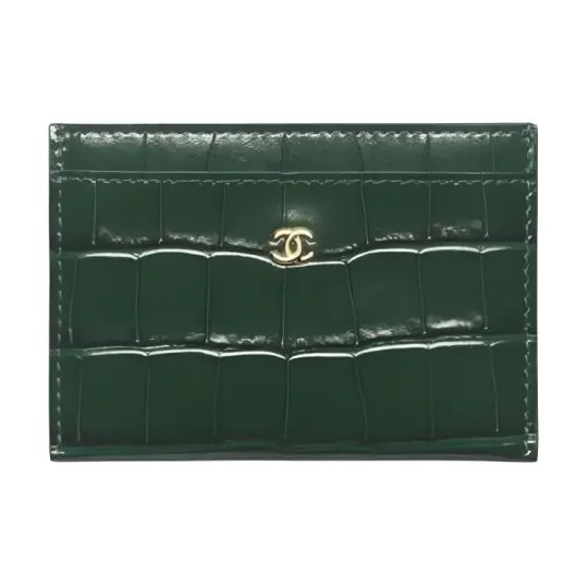 CHANEL Chanel 26SS золотая этикетка с двойной буквой C и тиснением под крокодила, женский визитница из телячьей кожи, зеленый цвет