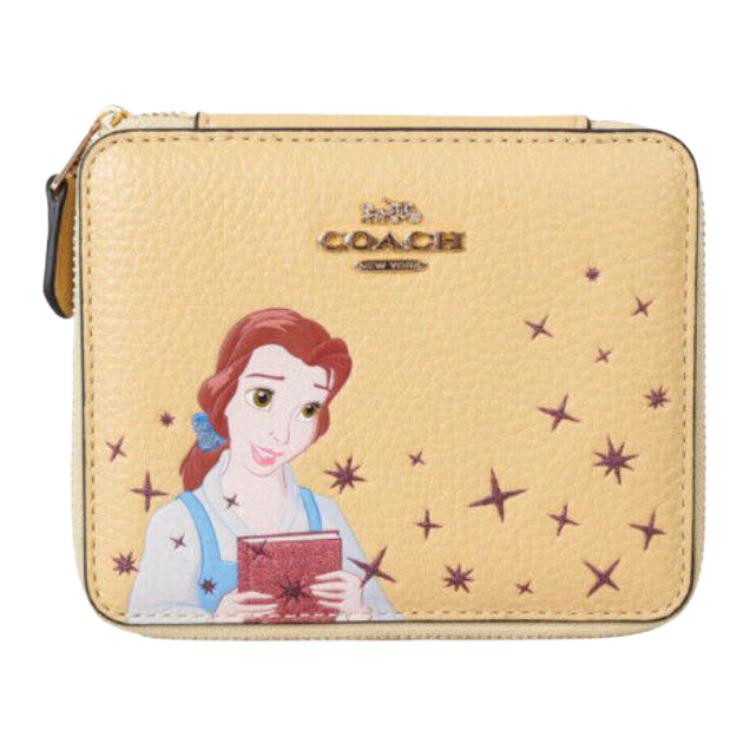 COACH Coach x Disney Disney Joint Jewelry Box 13 Belle Jewelry Box Leather Storage Box Mini Women's Light Khaki