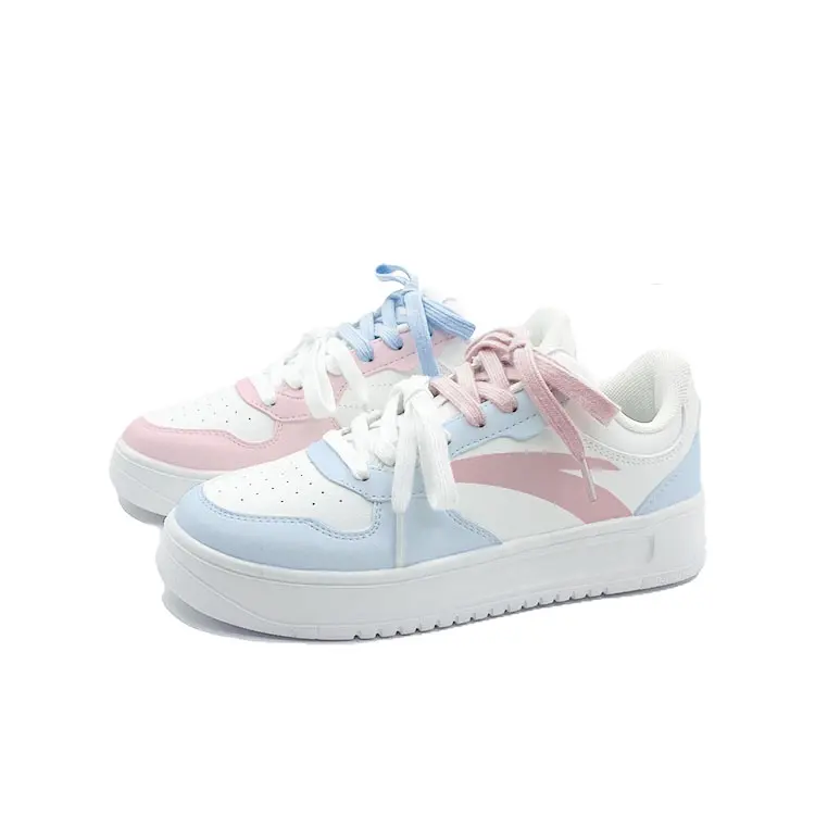 Anta Slip Resistant Abrasion Resistant Low top Skateboard Shoes Women's Blue Pink Mismatched