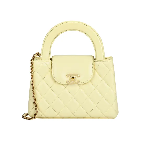 CHANEL Chanel 26S kelly Metal Double C Logo Стеганая сумка через плечо из воловьей кожи на одно плечо Мини-женская женская курино-желтая