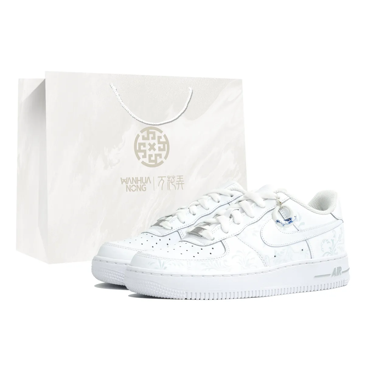 Nike Air Force 1 07 Wan Hua Nong, Warm Blue And White Porcelain Low top Skateboard Shoes Unisex White
