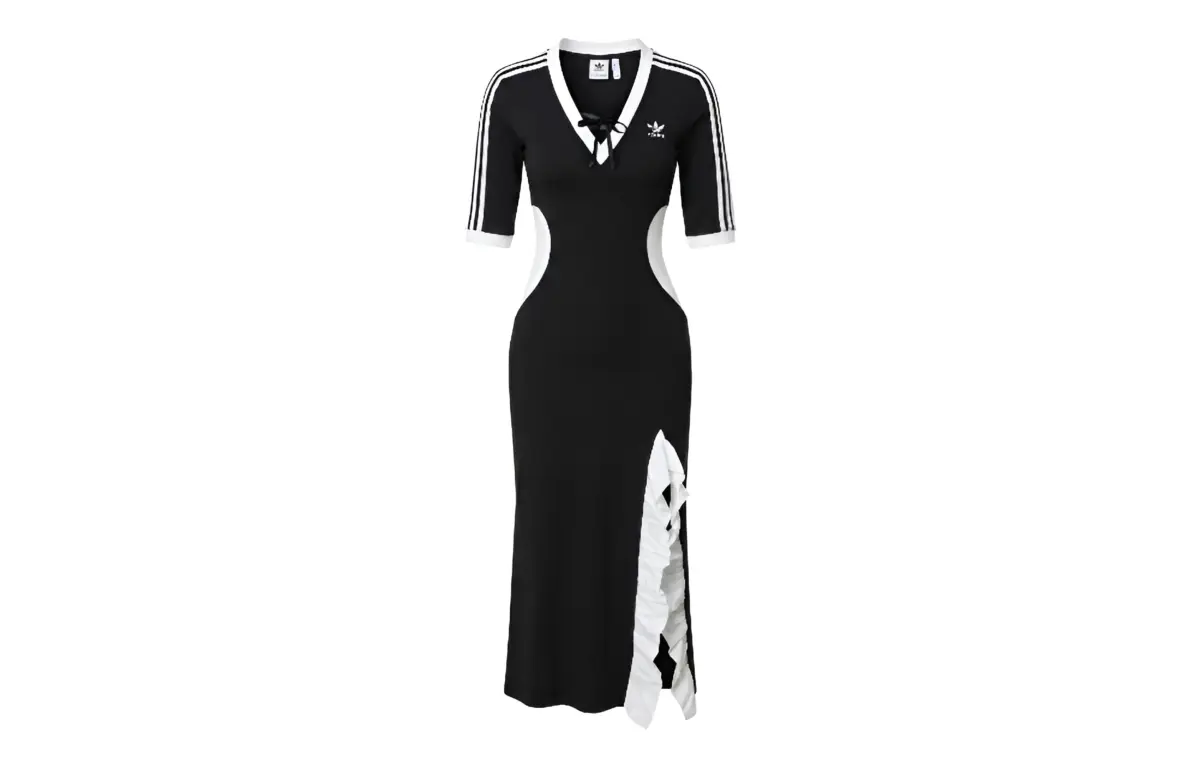 Adidas Originals 3 Stripes Maxi Dress Short Sleeved Dress Women's Black White