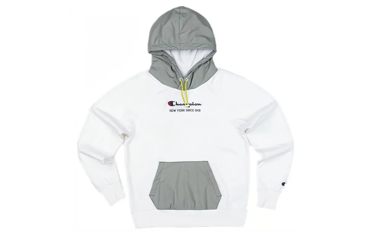 Champion Grass Stitched Logo Patchwork Fleece Lined Sweatshirt Women's White