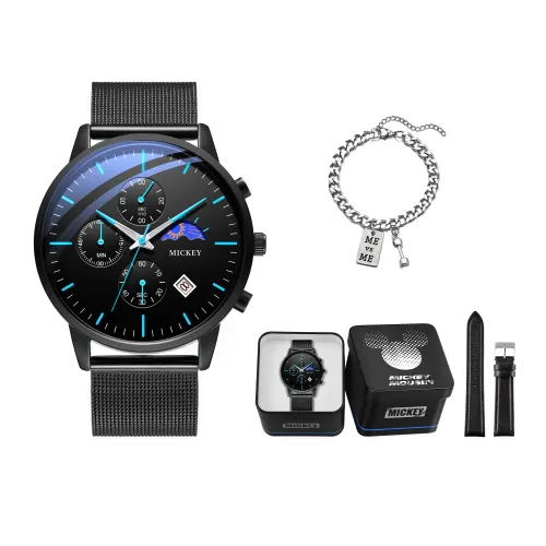 Disney Disney, trend sports waterproof universal ultra thin needle for students, quartz metal gold watch, watch strap, men's watch, black dial, mechanical gift box, optics, quartz mechanism