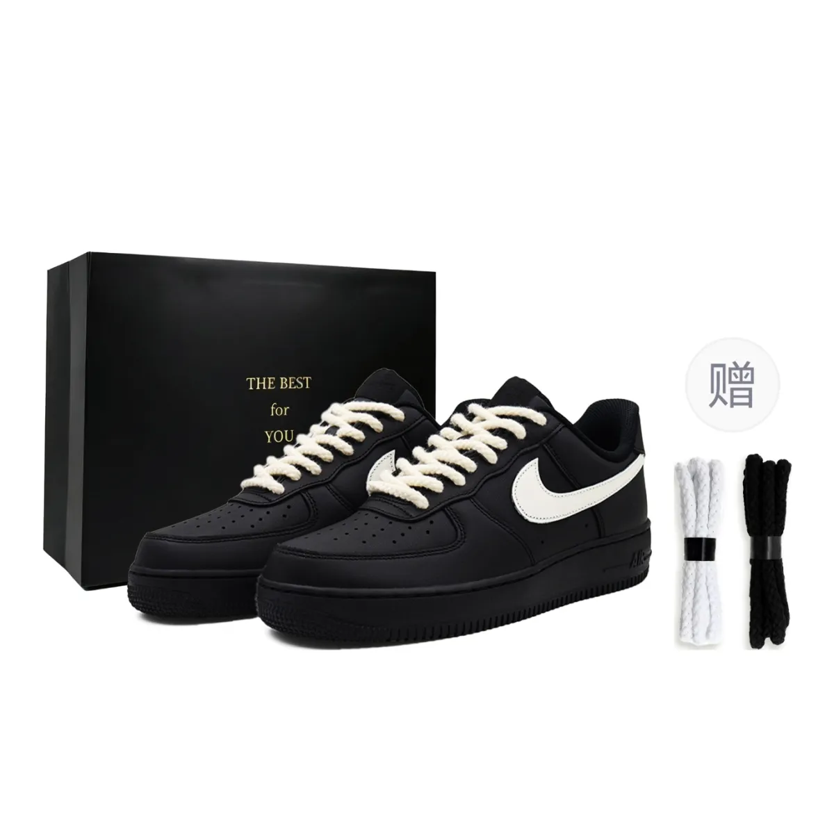 Nike Air Force 1 Slip Resistant Abrasion Resistant Low top Skateboard Shoes Unisex Black White