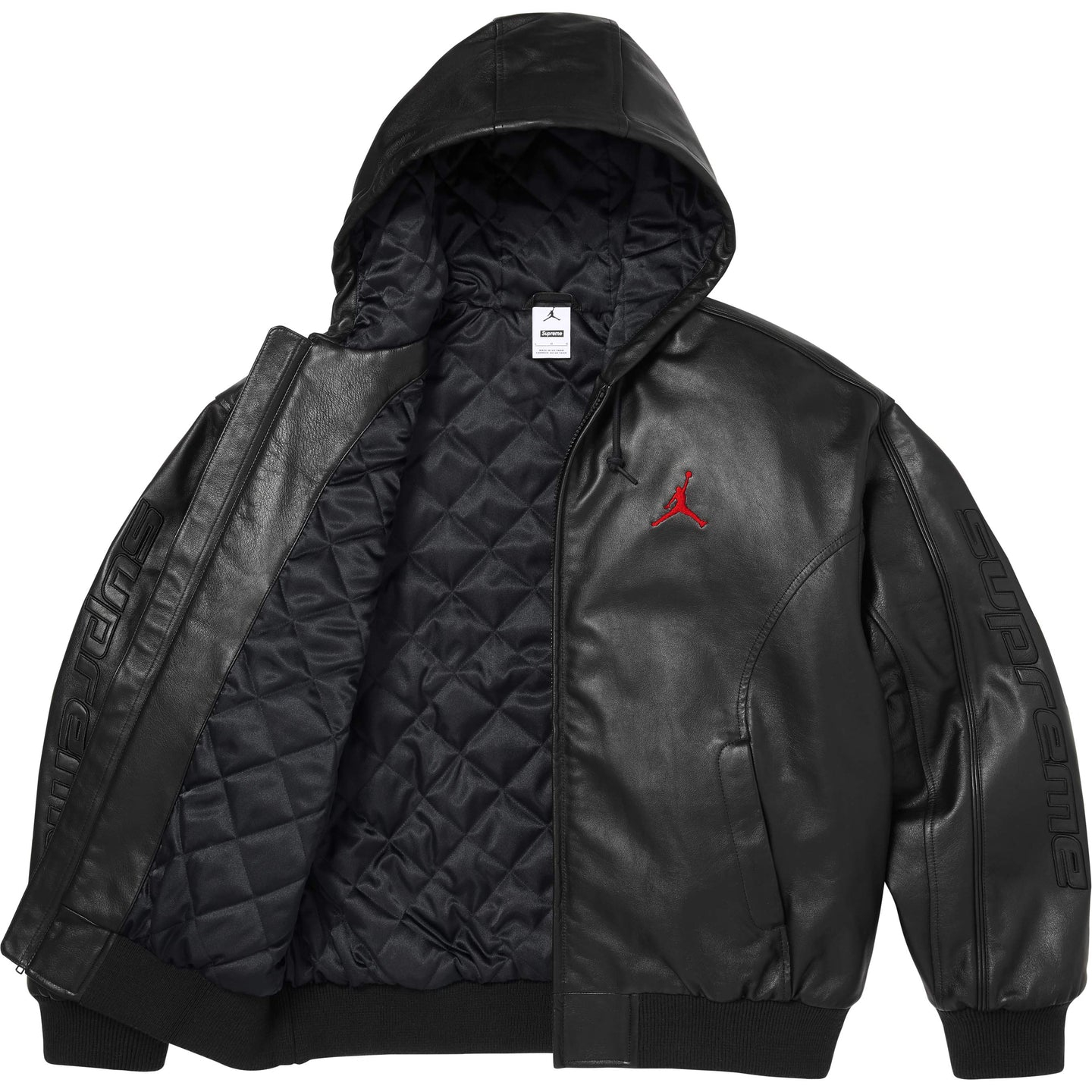 Куртка Supreme Jordan WEEK15 Hooded Leather Jacket (черная) — фото 3