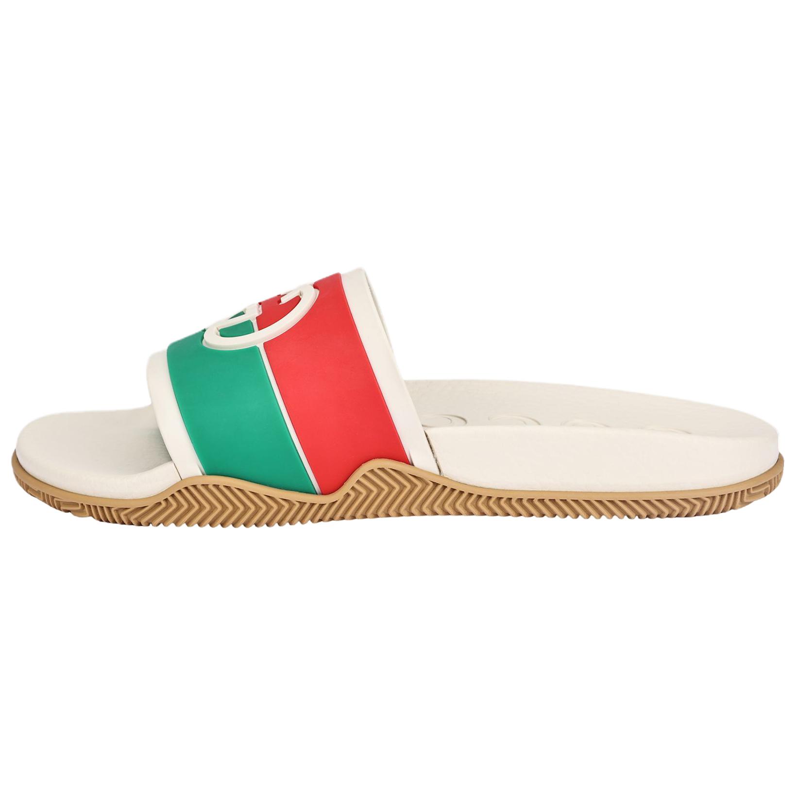 Женские сандалии Gucci Interlocking (красно-зеленые)