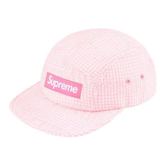 Supreme Monogram Gingham Camp Cap Pink