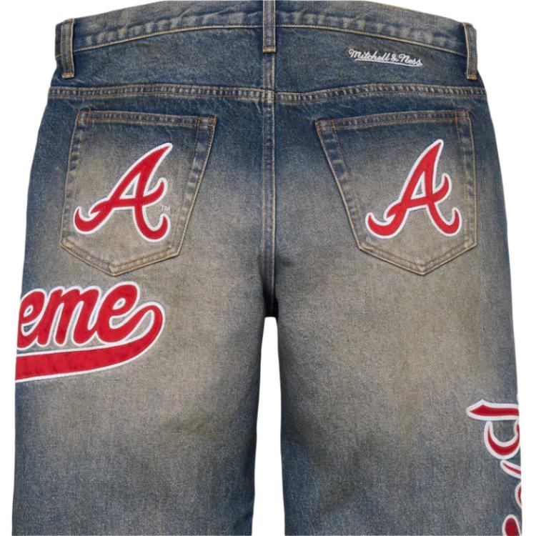 Джинсы Supreme × Mitchell & Ness SS26 Week13 Atlanta Braves Loose Fit Jean (синие) — фото 3
