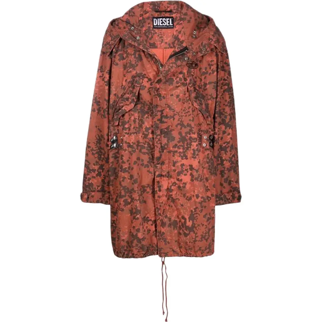 DIESEL Parka Coats Men's Red Hooded (Non-detachable) Moderate Nipped-in Waist