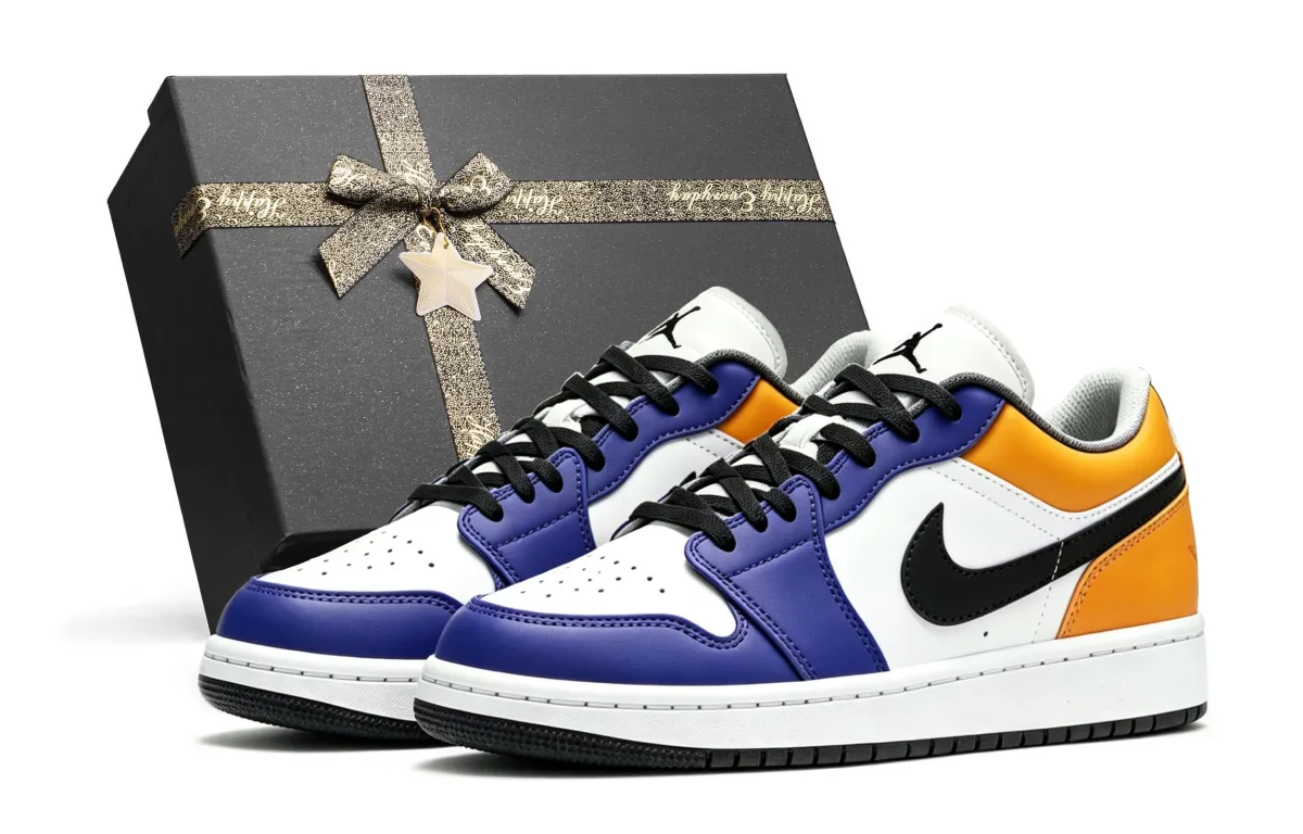 Jordan Air Jordan 1 Low top Skateboard Shoes Unisex Blue Yellow White