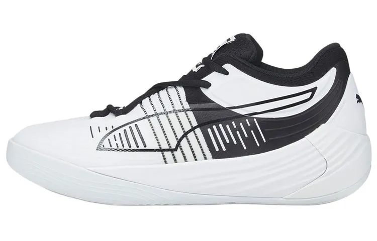 PUMA Fusion Nitro Comfortable Round Toe Abrasion Resistant Lightweight Mid top Basketball Shoes Unisex White Black