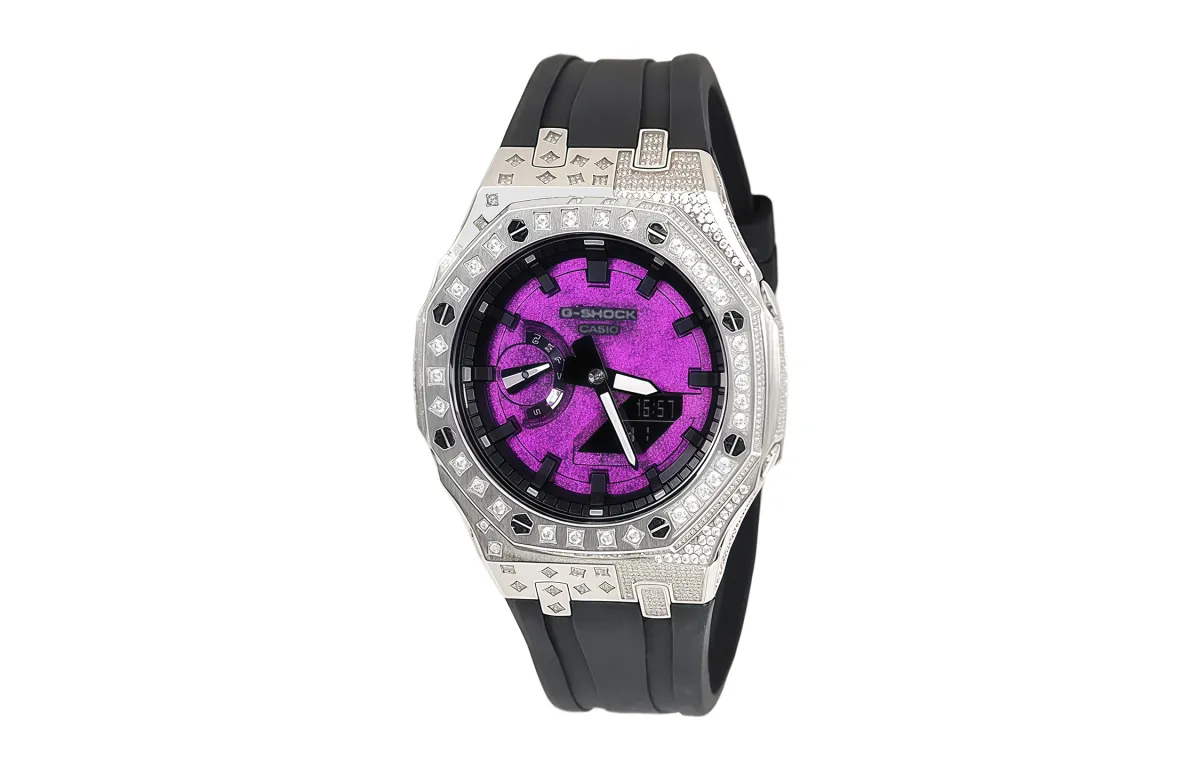 CASIO Custom Collection Quartz Movement Fluoroelastomer Strap Watch Men's Watches Purple Watch Dial