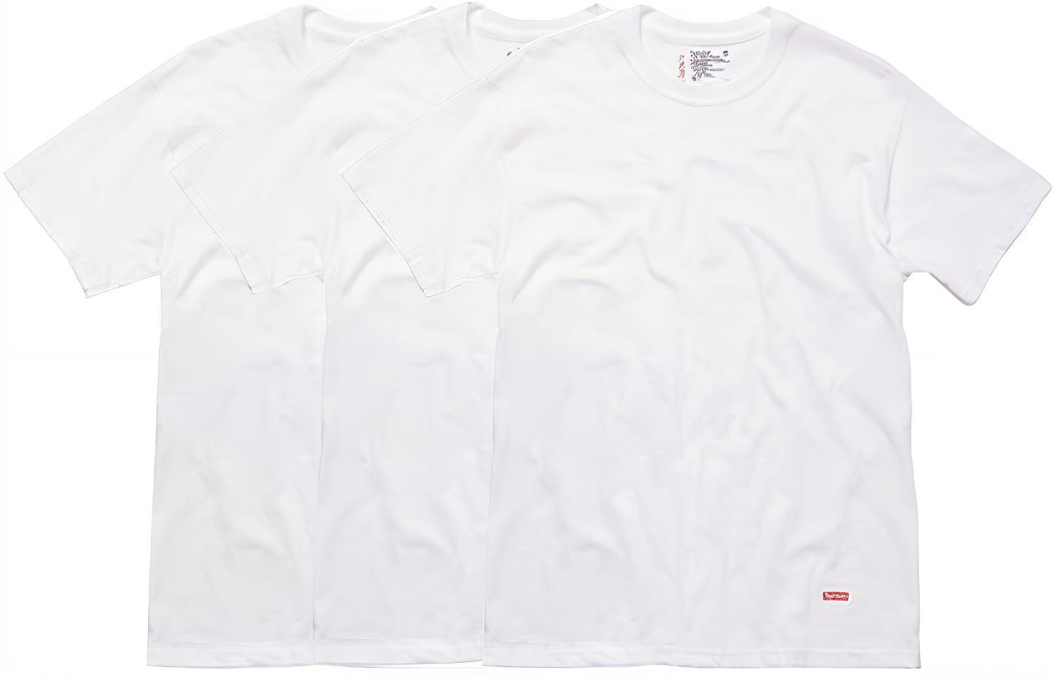 Supreme Hanes Tagless Tees (3 Pack) White Pure cotton base layer short-sleeved T-shirt for men and women, 3-pack, white
