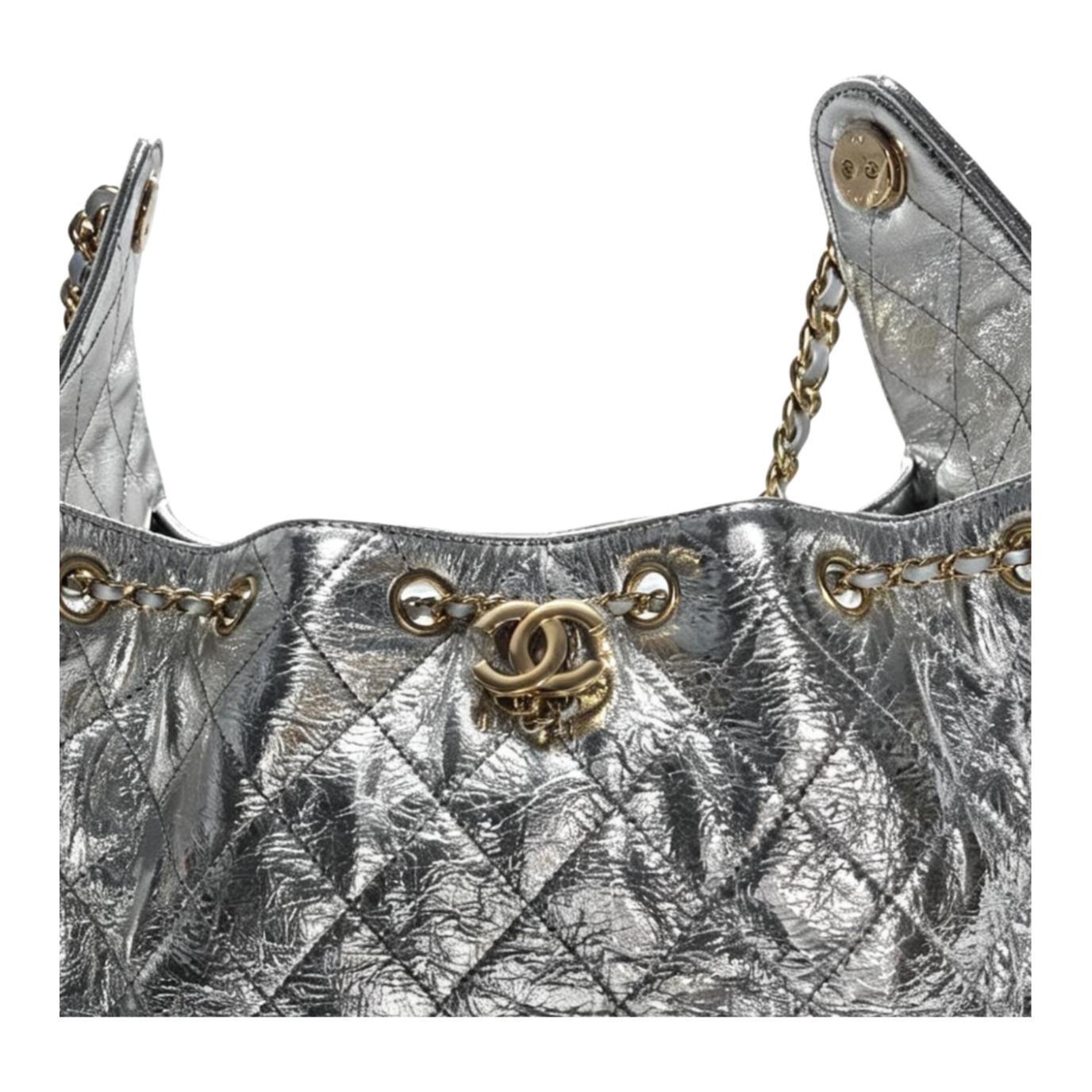 Женская сумка Chanel 25Bag 26A C Logo (серебряный) — фото 4