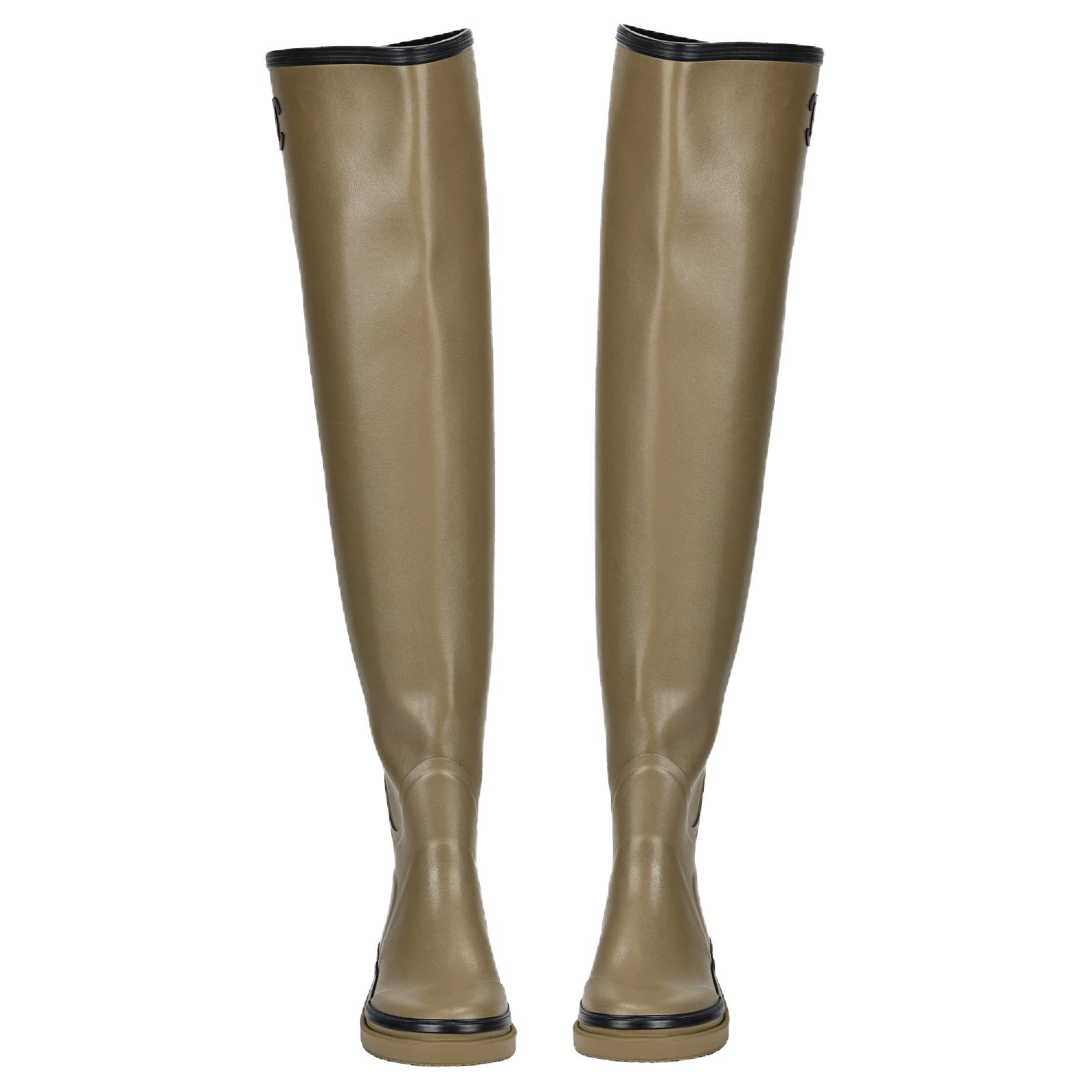 CHANEL Knee high Boots Women's Dark Beige