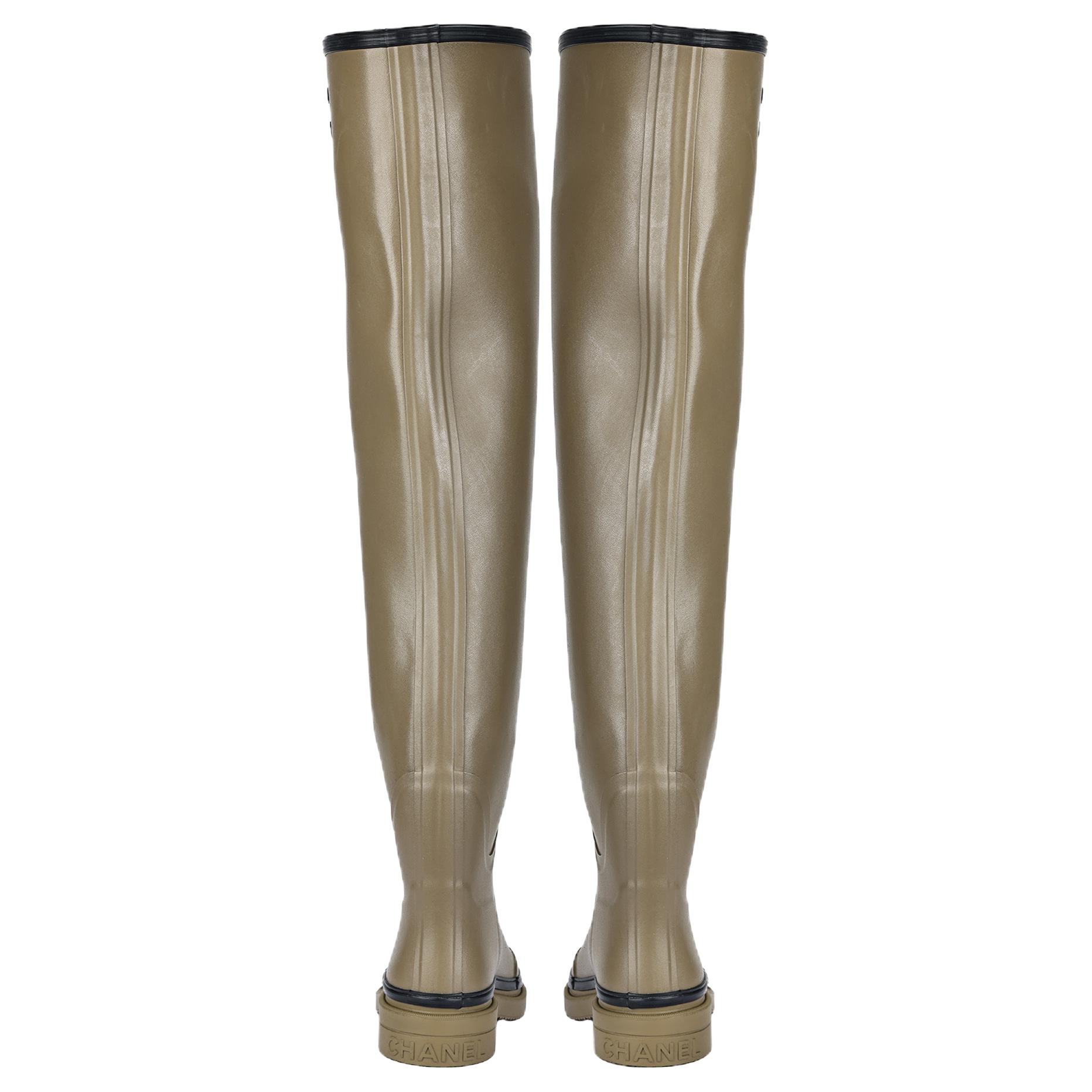 CHANEL Knee high Boots Women's Dark Beige