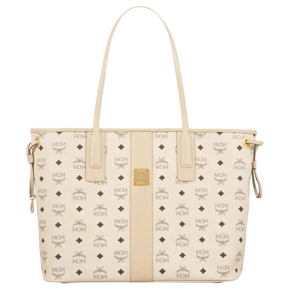 MCM Liz presbyopia large capacity coated canvas and leather letter bag tote bag tote bag shopping bag shoulder bag medium size women's beige and black