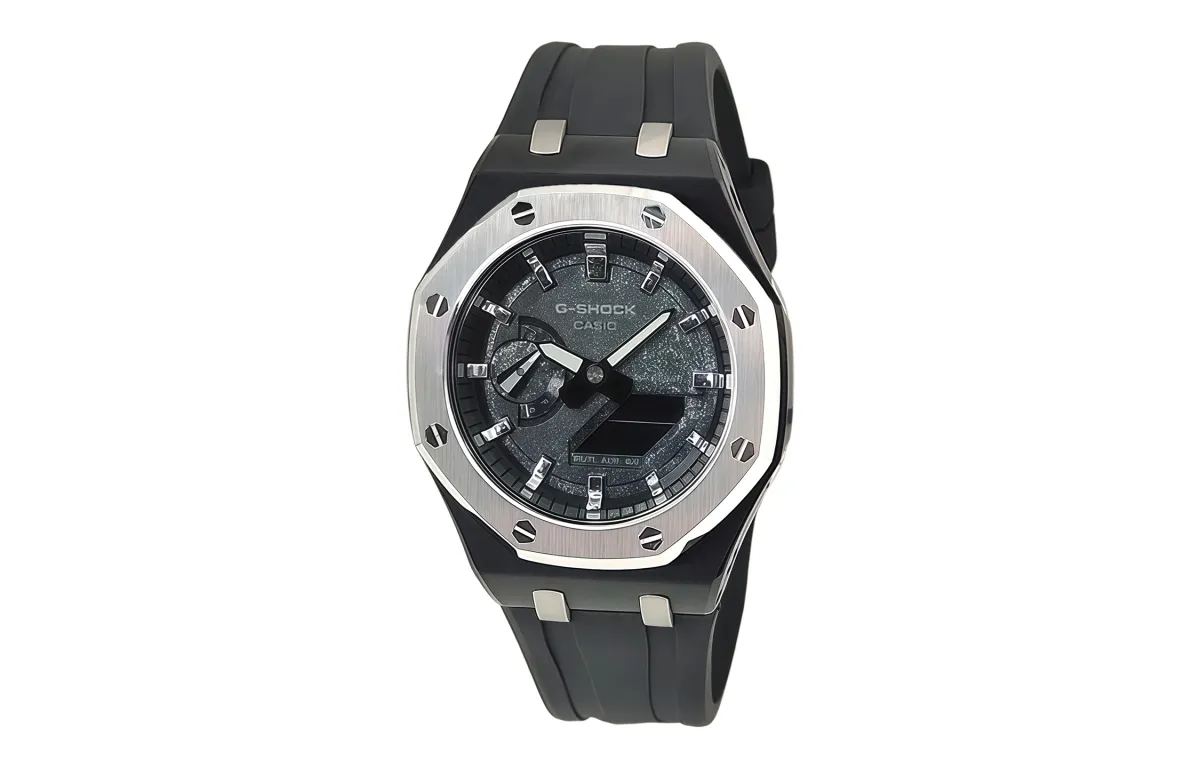 CASIO Men Liquid Crystal/Analog Dual Display Series 44mm Silver Watch