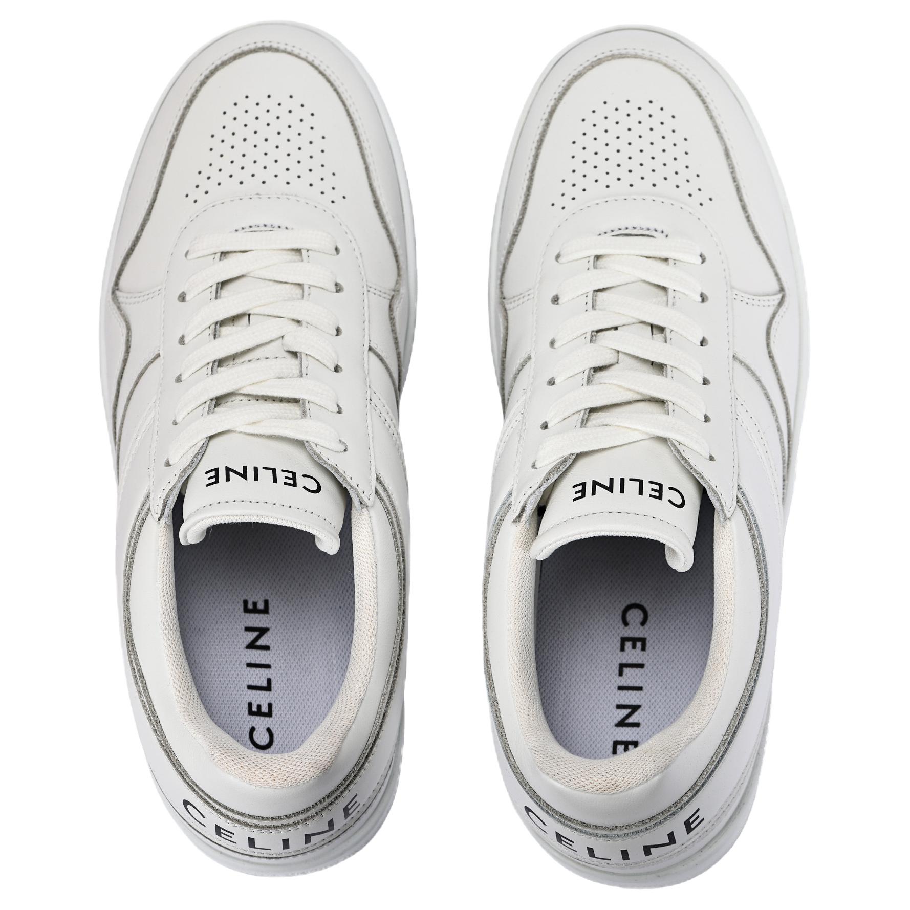CELINE Trainer Leather Lace Up Low top Stylish Skateboarding Shoes Women's White