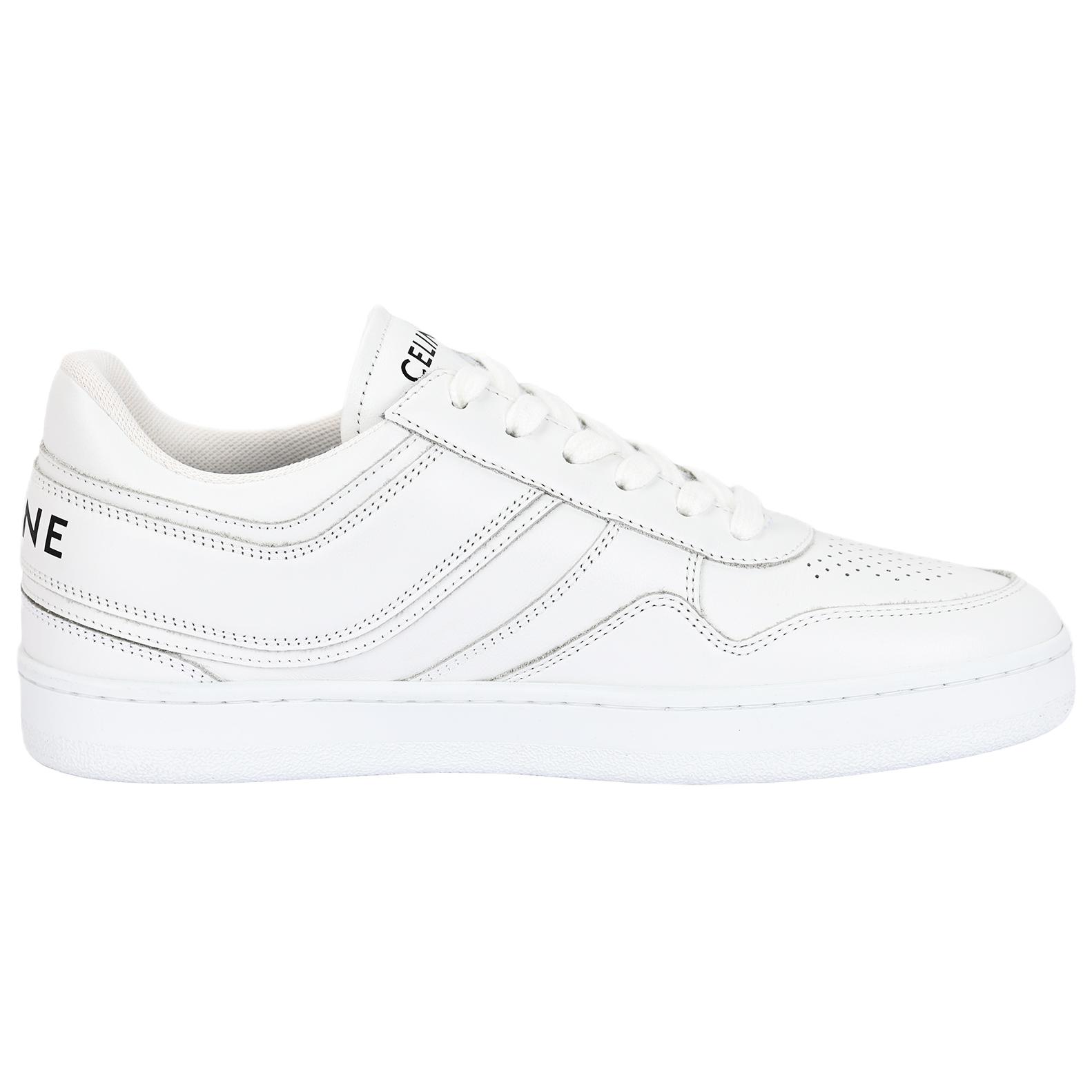 CELINE Trainer Leather Lace Up Low top Stylish Skateboarding Shoes Women's White