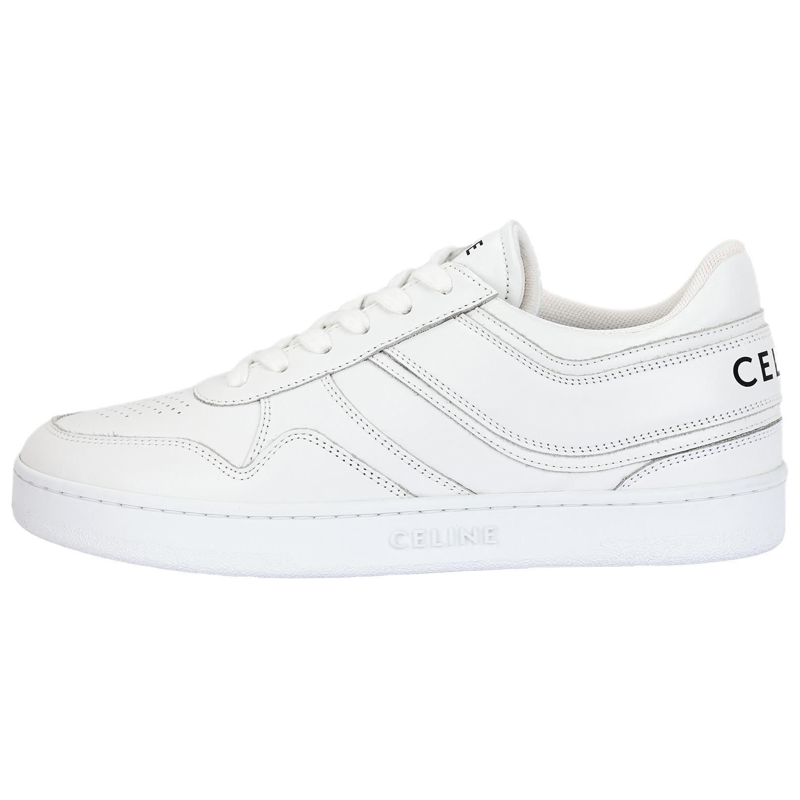 CELINE Trainer Leather Lace Up Low top Stylish Skateboarding Shoes Women's White
