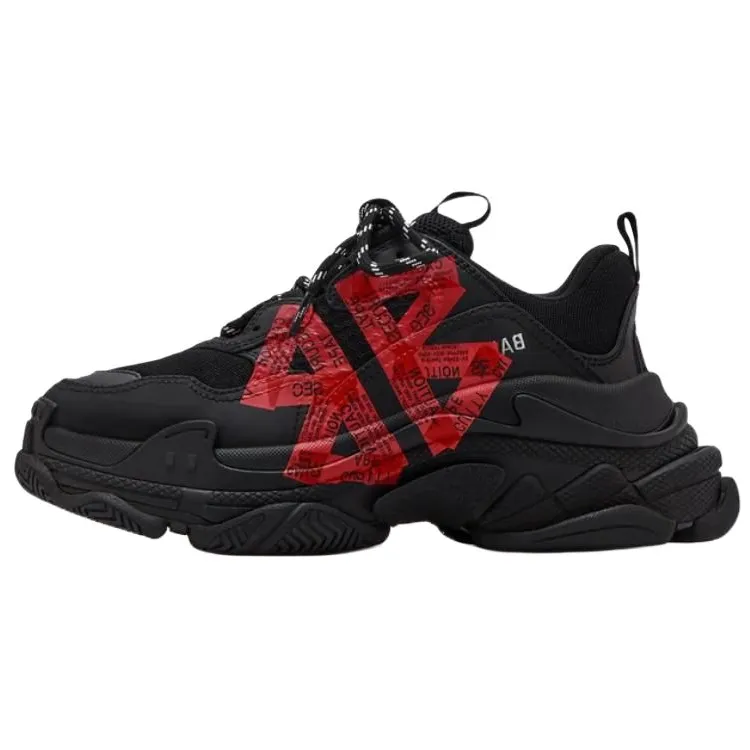 Balenciaga Triple S Low top Chunky Sneakers Women's Black & Red