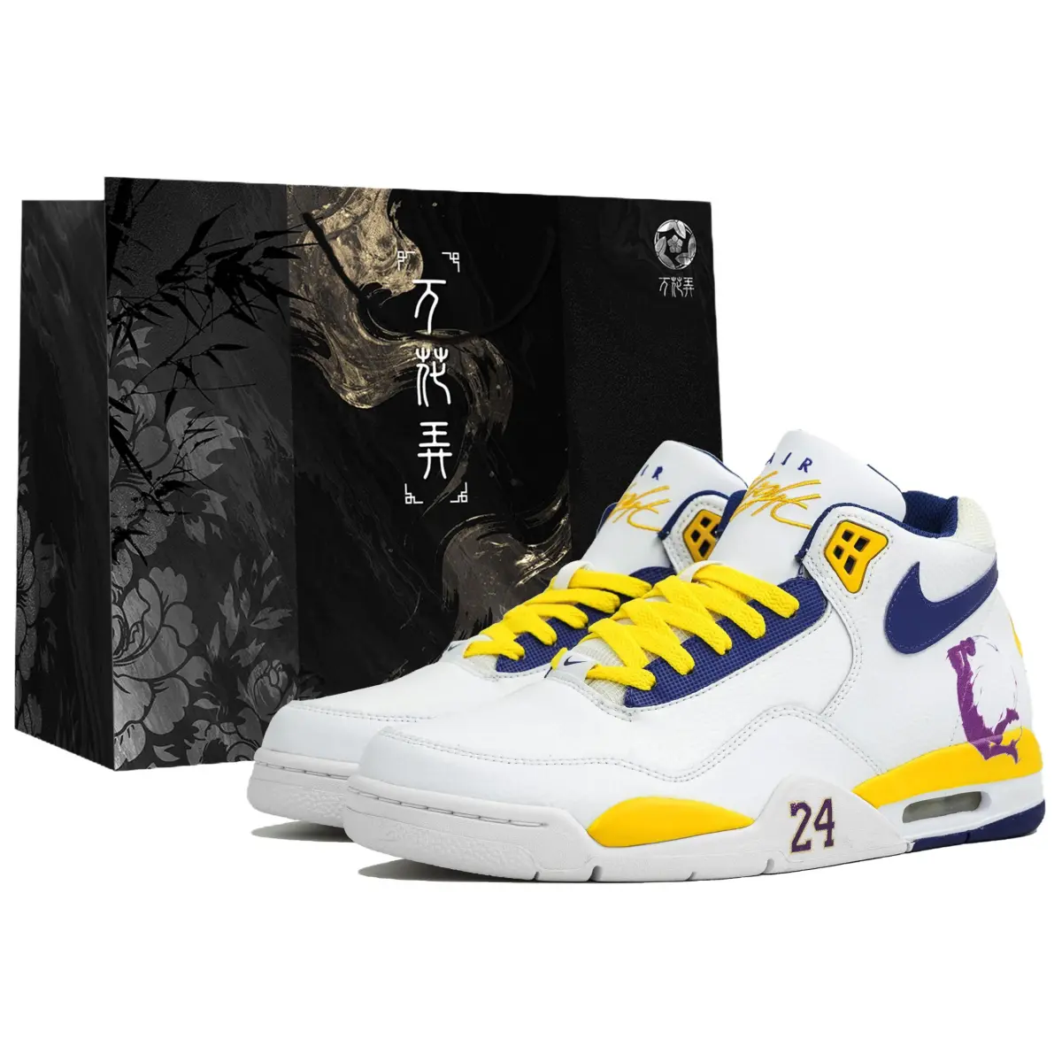 Nike Flight Legacy Kaleidoscope Purple Gold Kobe Box Mid-Top Vintage Basketball Shoes Men's White Blue Yellow