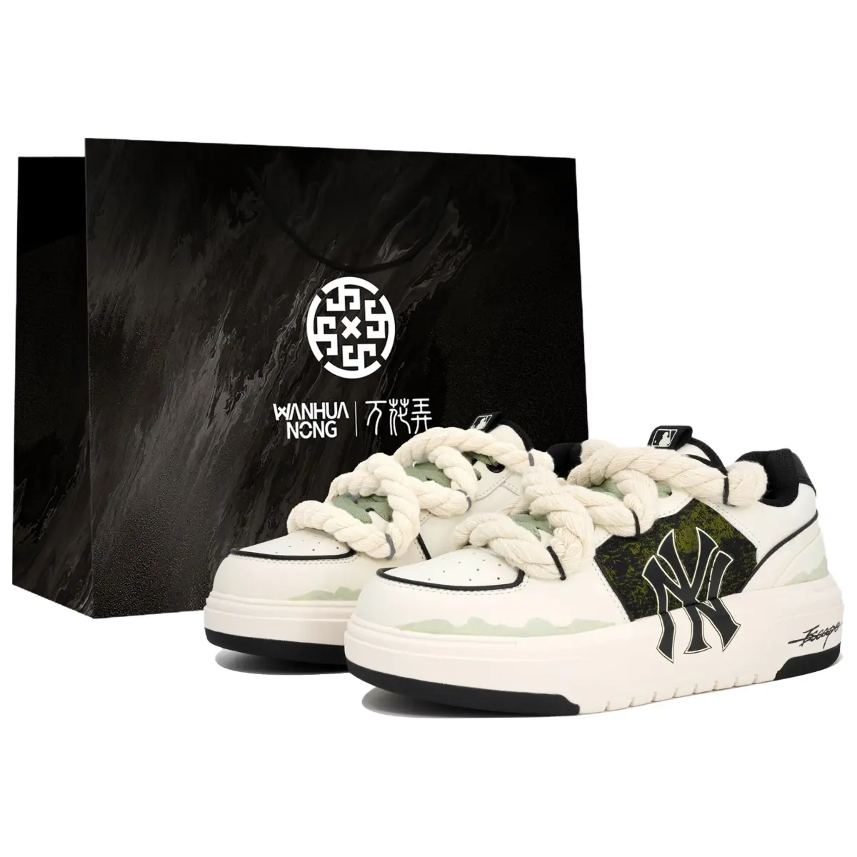 MLB Chunky Liner Slip Resistant Abrasion Resistant Low top Skateboard Shoes Unisex White Green