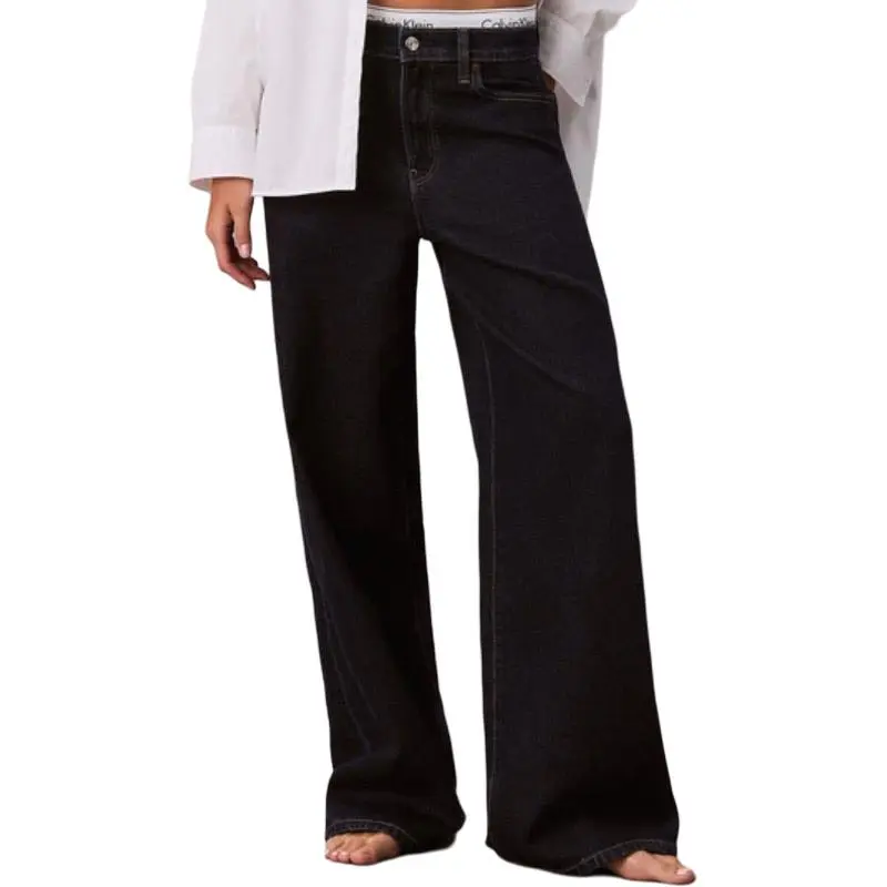 Calvin Klein Wide Leg Version Jeans Women's N8D-Denim Dark Blue Moderate Wide Leg Pants