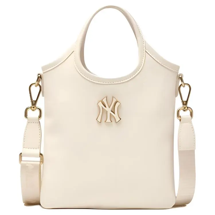MLB Synthetic Leather Tote Handbag Women's Ecru/Black/Brown