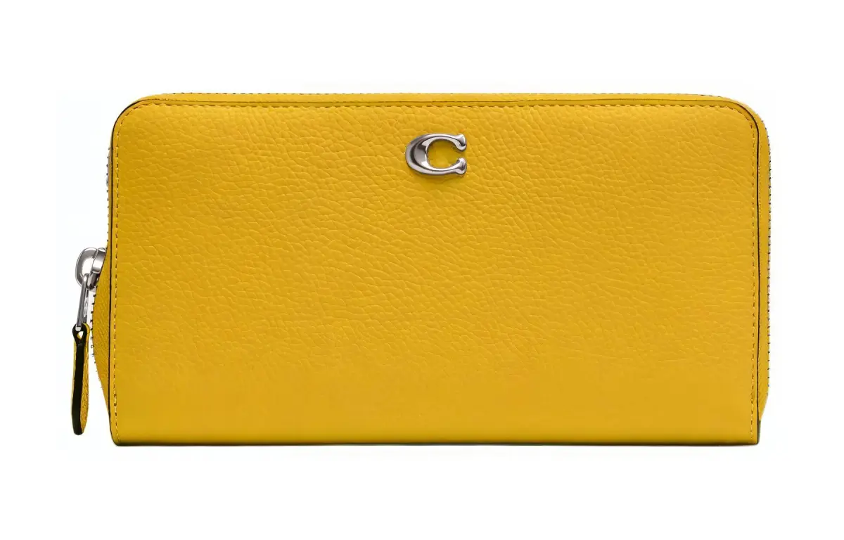 COACH Accordion Zip Polished Pebble Leather Wallet Women's Canary Color