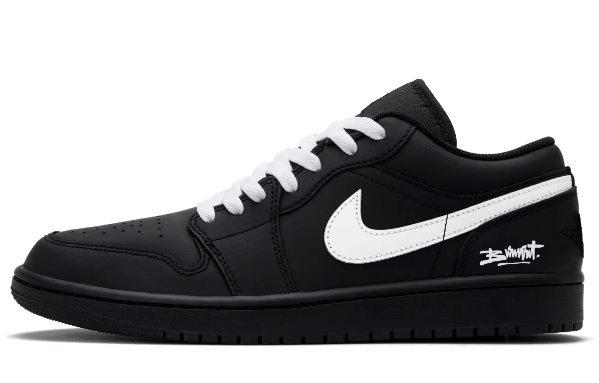 Jordan Air Jordan 1 Charcoal Gray Slip Resistant Low top Vintage Basketball Shoes Unisex Black White