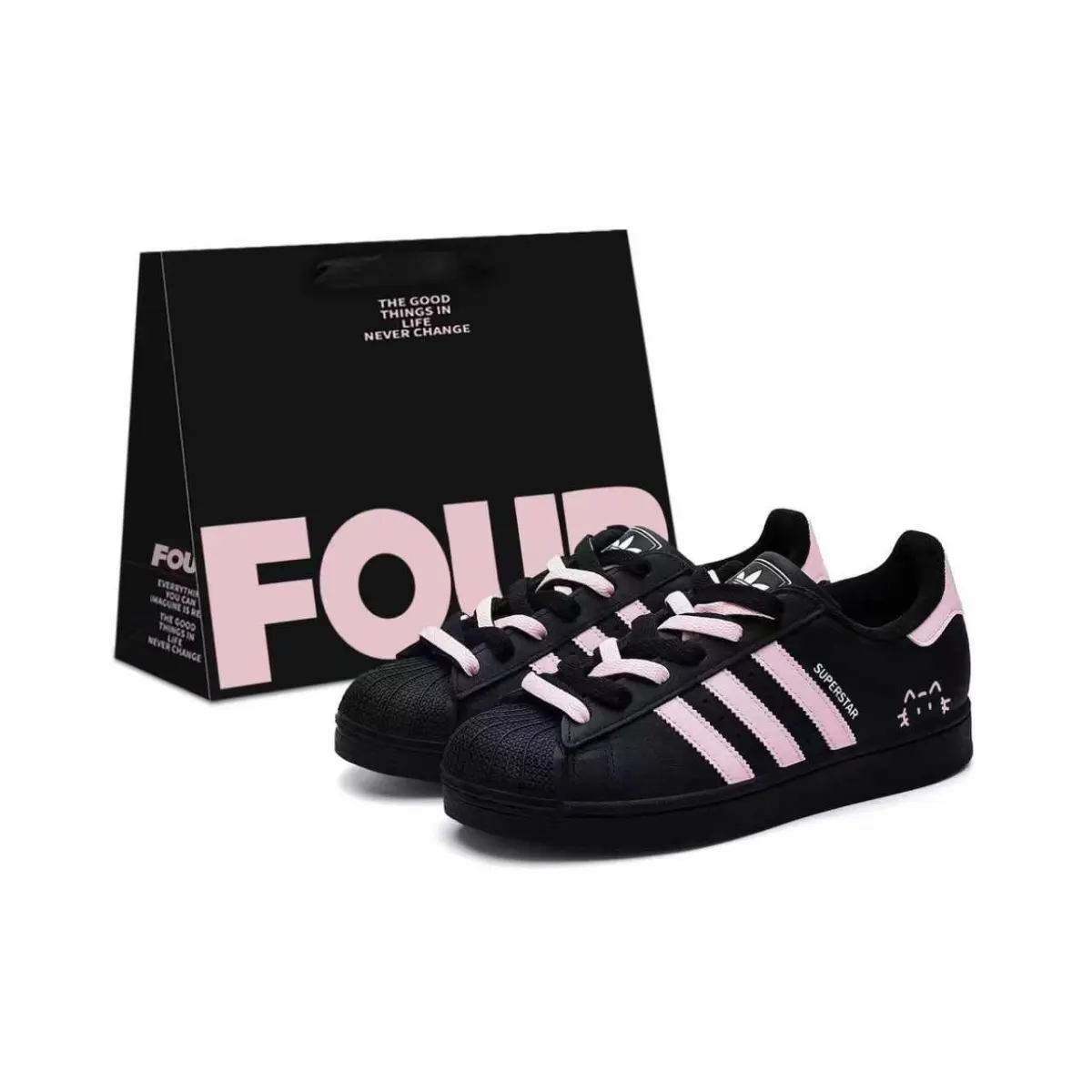 Adidas Originals Superstar 2 Low top Skateboard Shoes Women's Black Pink