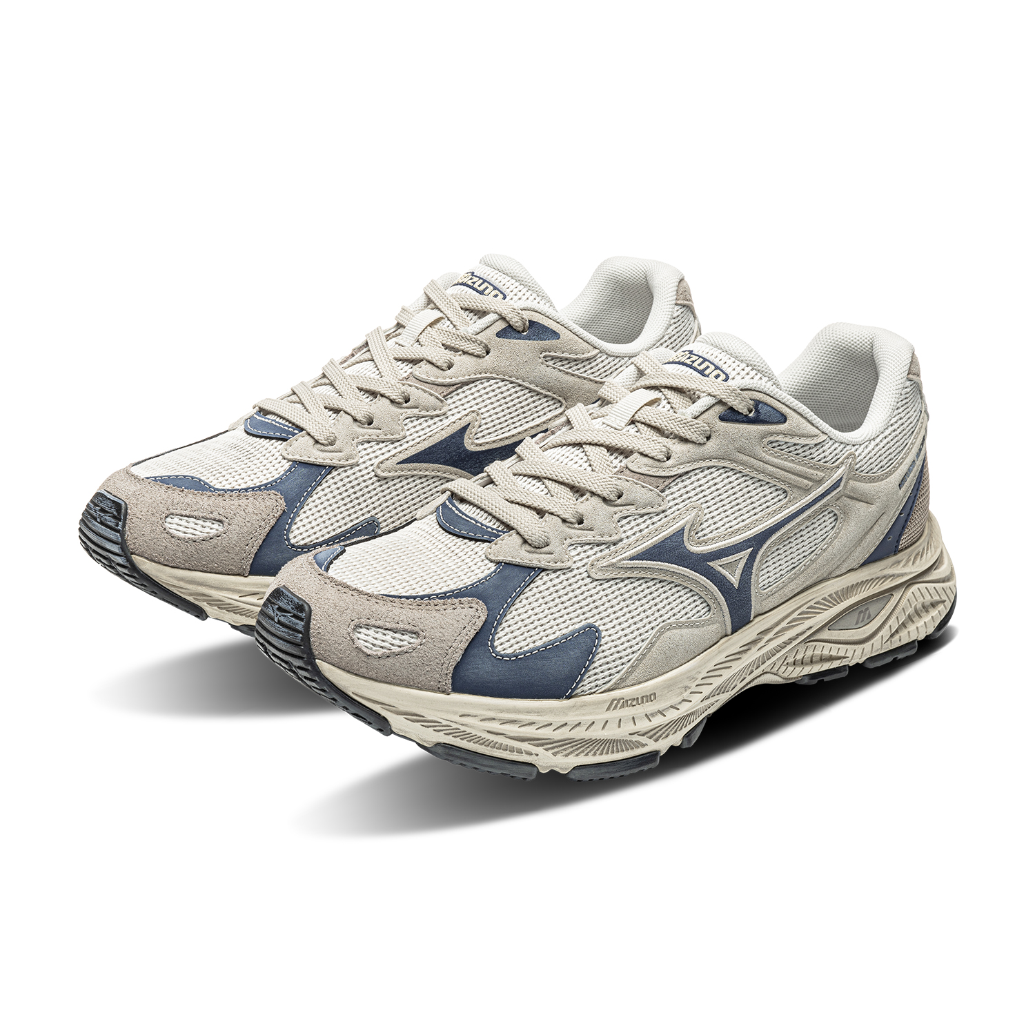 Кроссовки Mizuno Racer S (серо-синие) — 白玛瑙/深灰/贵族蓝 — фото 4
