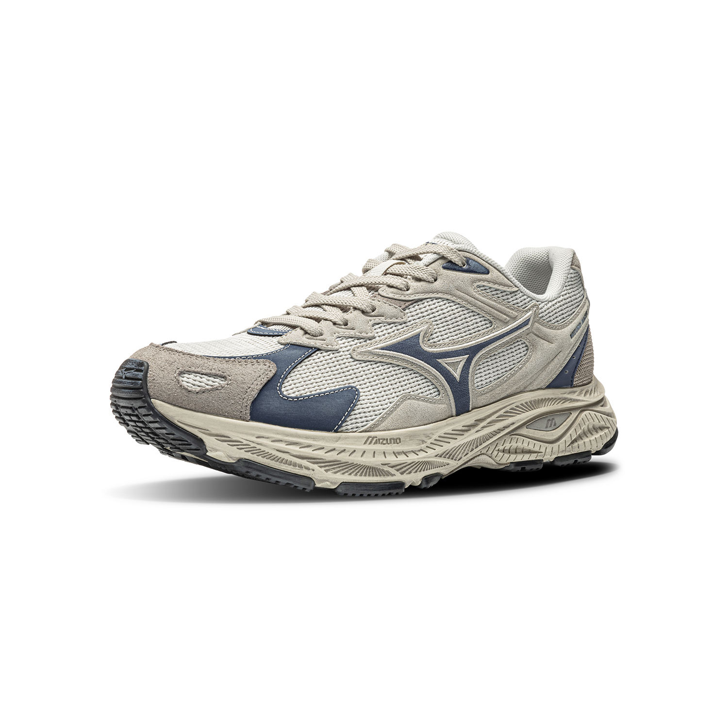 Кроссовки Mizuno Racer S (серо-синие) — 白玛瑙/深灰/贵族蓝 — фото 2