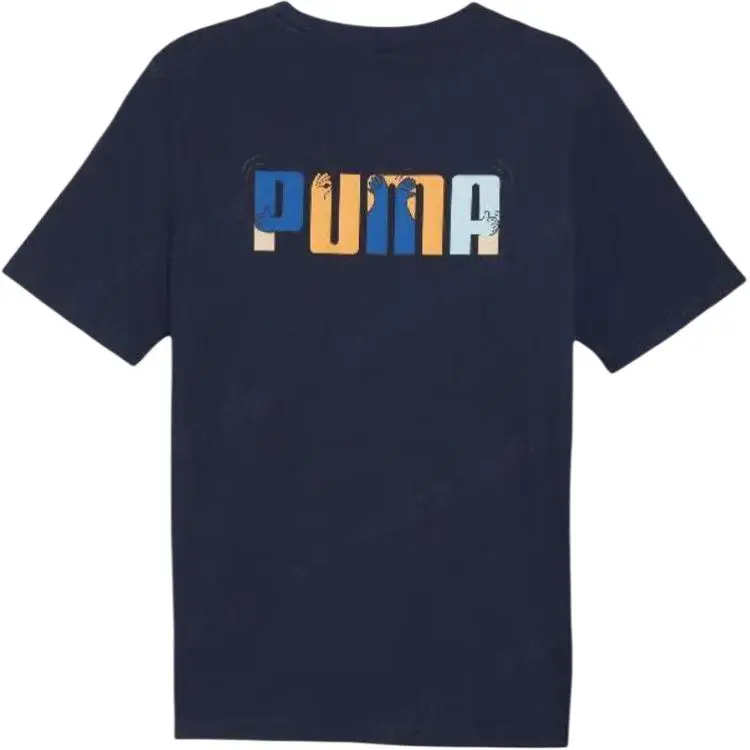 PUMA T-Shirts Men's Navy Blue Crew Neck Moderate Straight Fit