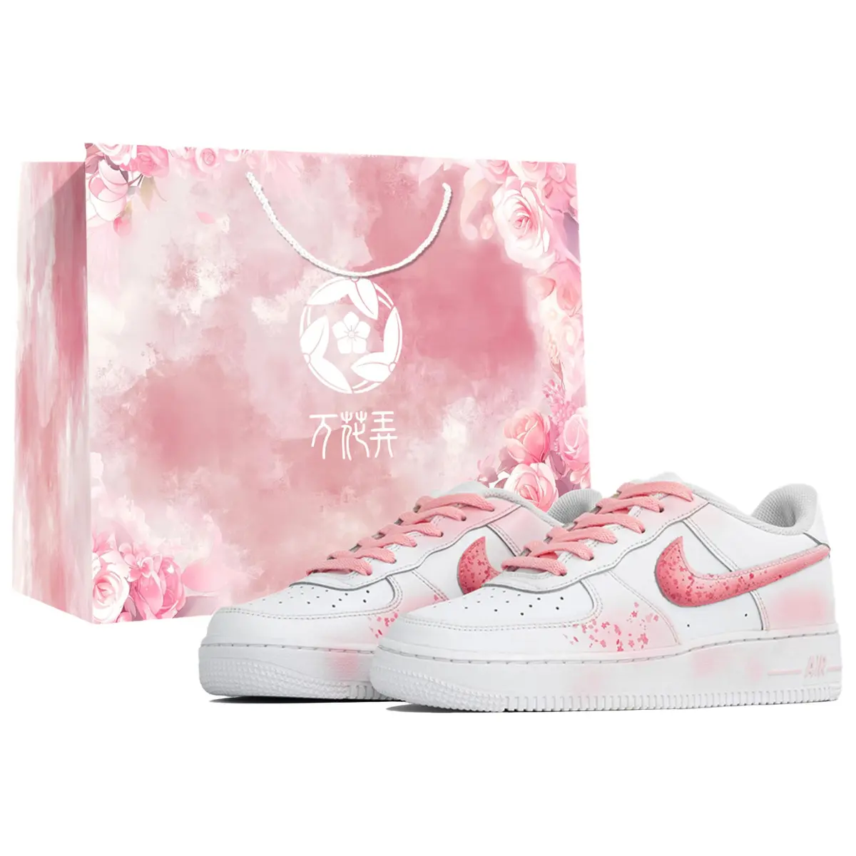 Nike Air Force 1 My Love For Cherry Blossom Skateboard Shoes Women's White Pink