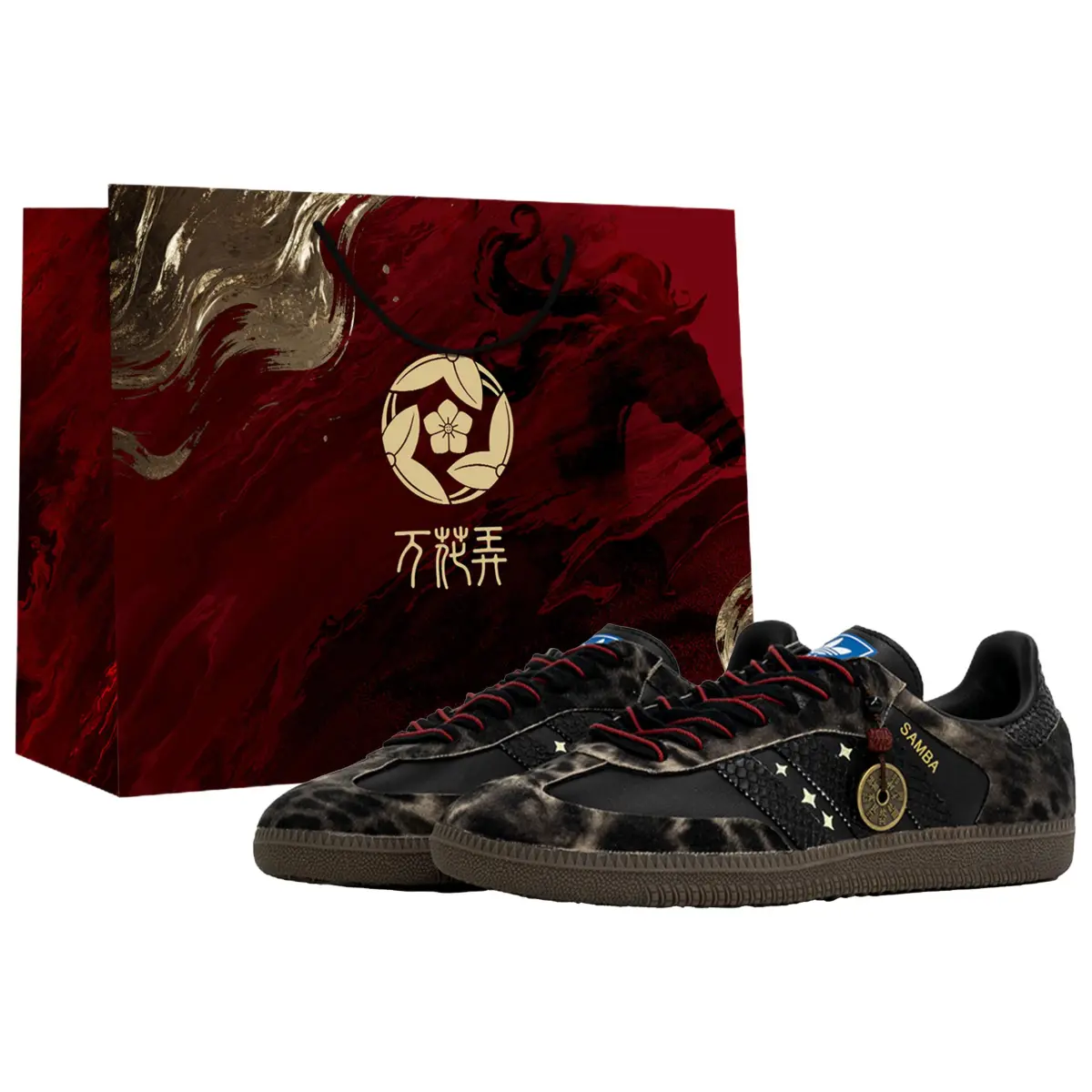 Adidas Originals SAMBA OG Wan Hua Nong, Xuan She, Shopping Bag Low top Skateboard Shoes Unisex Black Gold