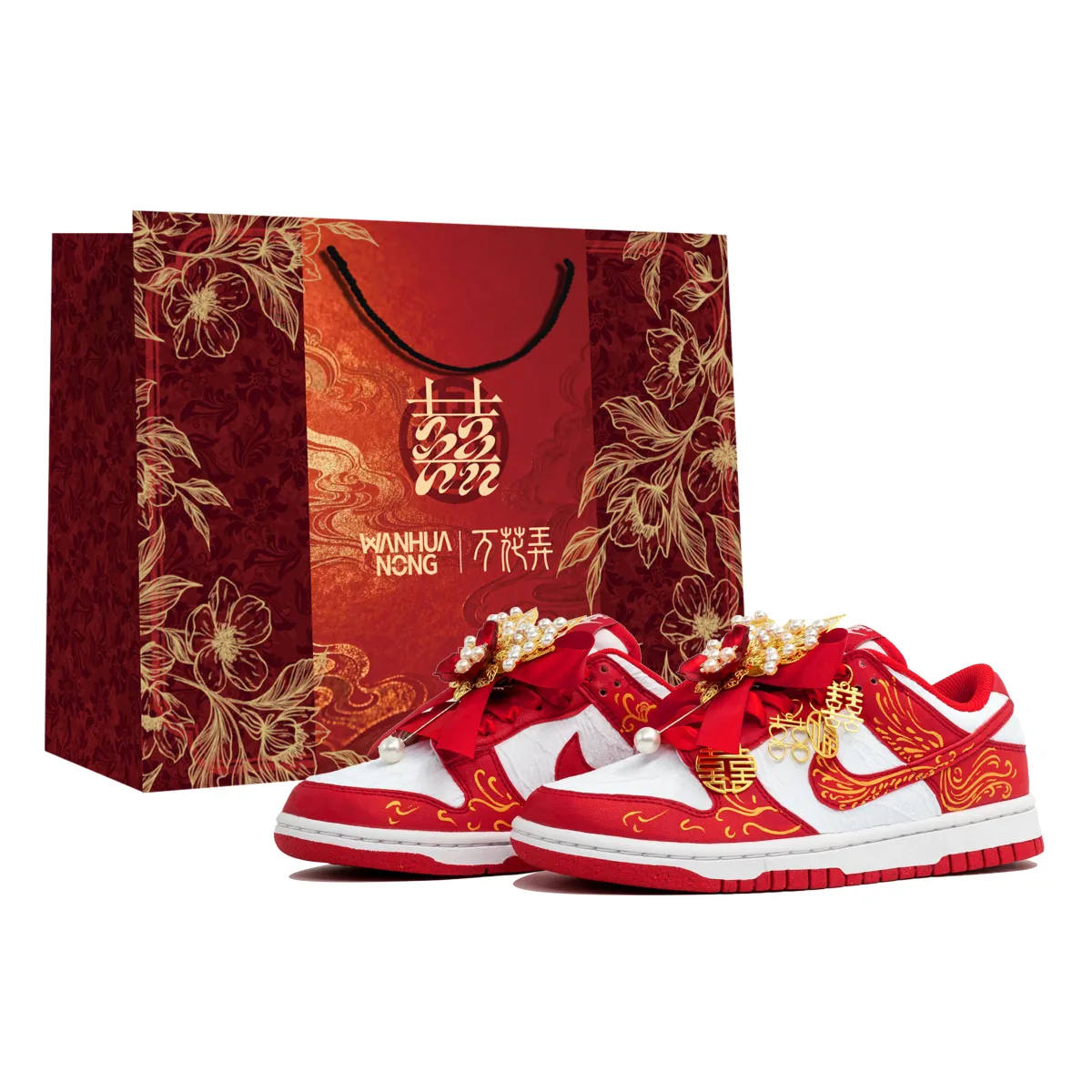 Nike Dunk Flying Phoenix Slip Resistant Abrasion Resistant Low top Skateboard Shoes Women's Red