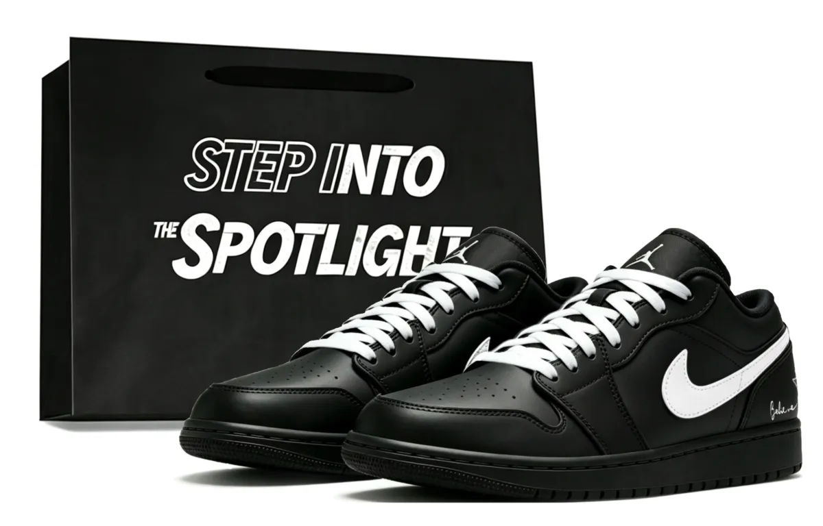 Jordan Air Jordan 1 Abrasion Resistant Low top Vintage Basketball Shoes Unisex Black Shopping Bag