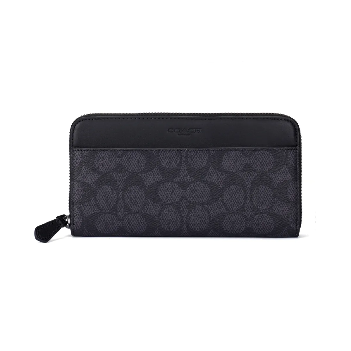 COACH Accordion Wallet Coated Canvas With Smooth Calfskin Wallet Men's Charcoal & Black