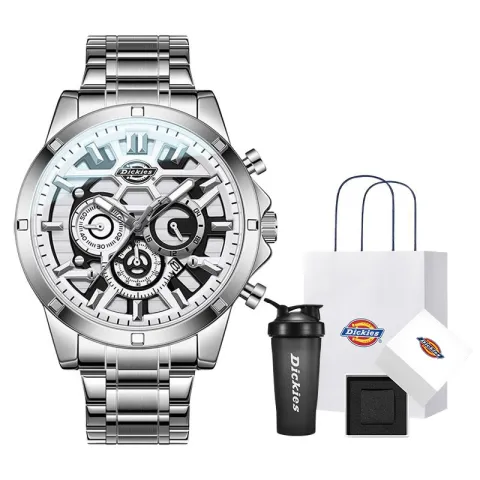 Dickies Multifunction Men's Watch Wrist Watches Quartz Movement Steel Strap White Dial Unisex Mechanical Box