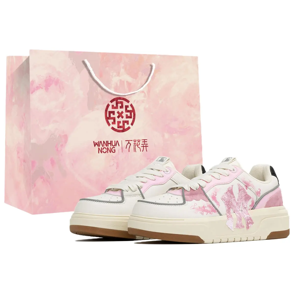 MLB Chunky Liner Wan Hua Nong, Lian, Shopping Bag Abrasion Resistant Low top Skateboard Shoes Unisex White Pink