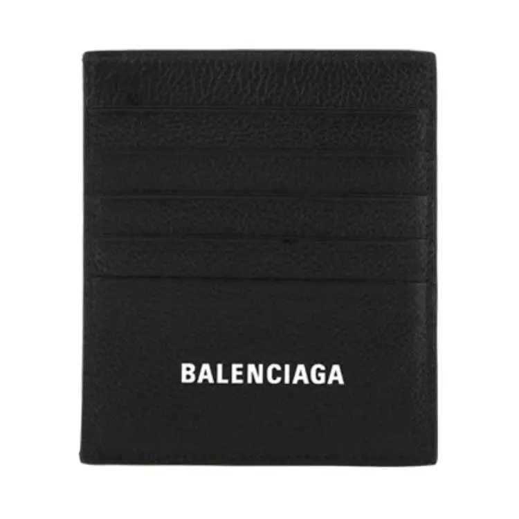 Balenciaga Multiple Card Slots Leather Wallet, Card Holder Men's Black