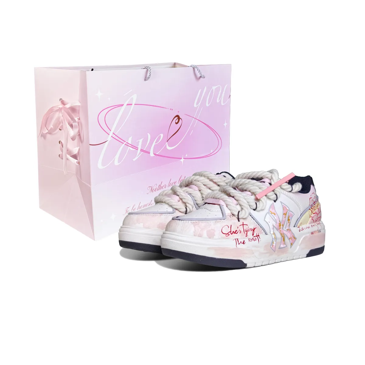 MLB Chunky Liner Rose Letter Abrasion Resistant Low top Skateboard Shoes Unisex Pink